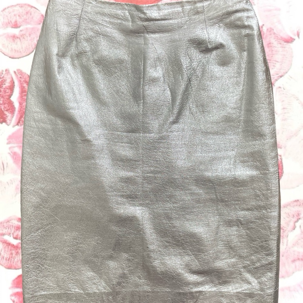BOB MACKIE 80s Glam High Waist Silver Leather Skirt - Picture 3 of 5